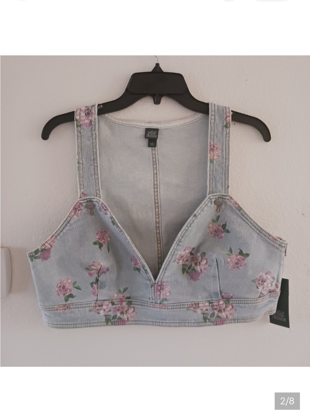 WIlD FABLE Light Wash Floral Denim Midriff Top - Pink Floral Size XS